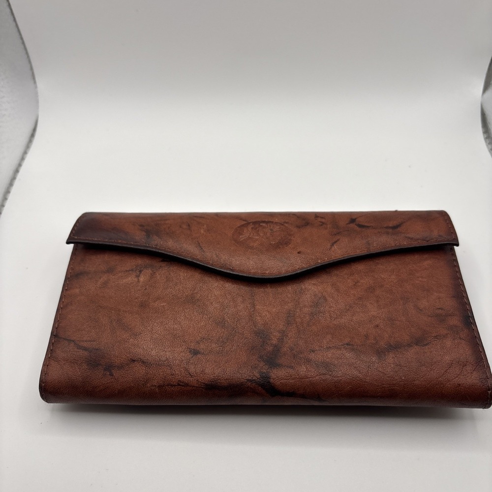 Vintage Buxton Leather Wallet Oxblood Marbled Cowhide Snap ID Organizer 90s Y2k